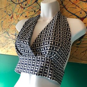 Amazing truly vintage navy/cream halter, s…